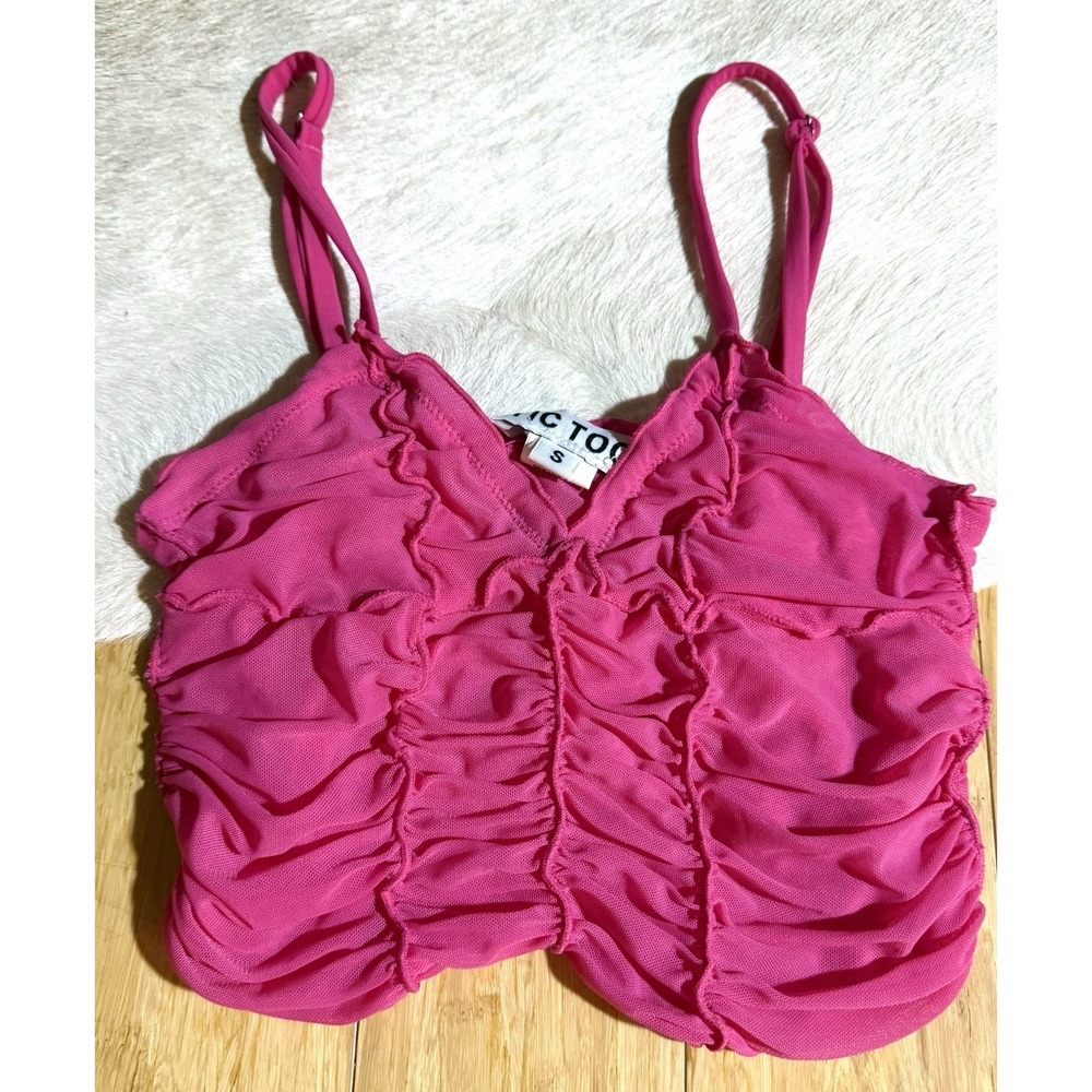 TIC‎ TOC womens cropped struched ruffled pink V-Neck Tank top size Small Y2K